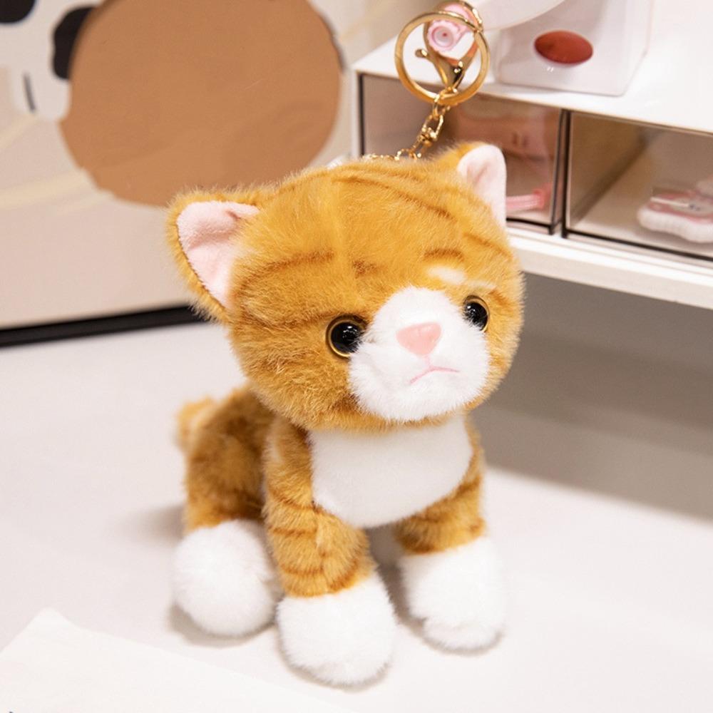 Stuffed Animal Simulated Cat Doll Soft Furry Stuffed Cat Keychain Kitten Plush Toy  Girls Gift