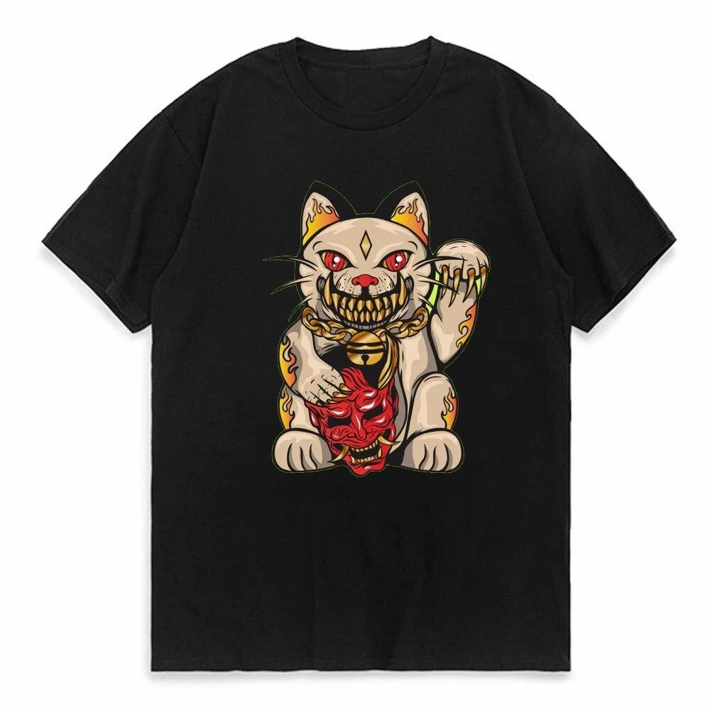 Unisexeki Neko Print Women T Shirt Short-sleeved Personalize Summer Female T-shirts Graphic Tees Japanese Lucky Cat Kawaii Tshirts
