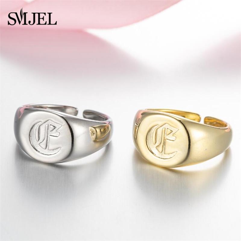 SMJEL Gothic Initial Letter Rings Silver Color Ancient Old English Rings Alphabet Personalize Jewelry Family Christmas Gifts