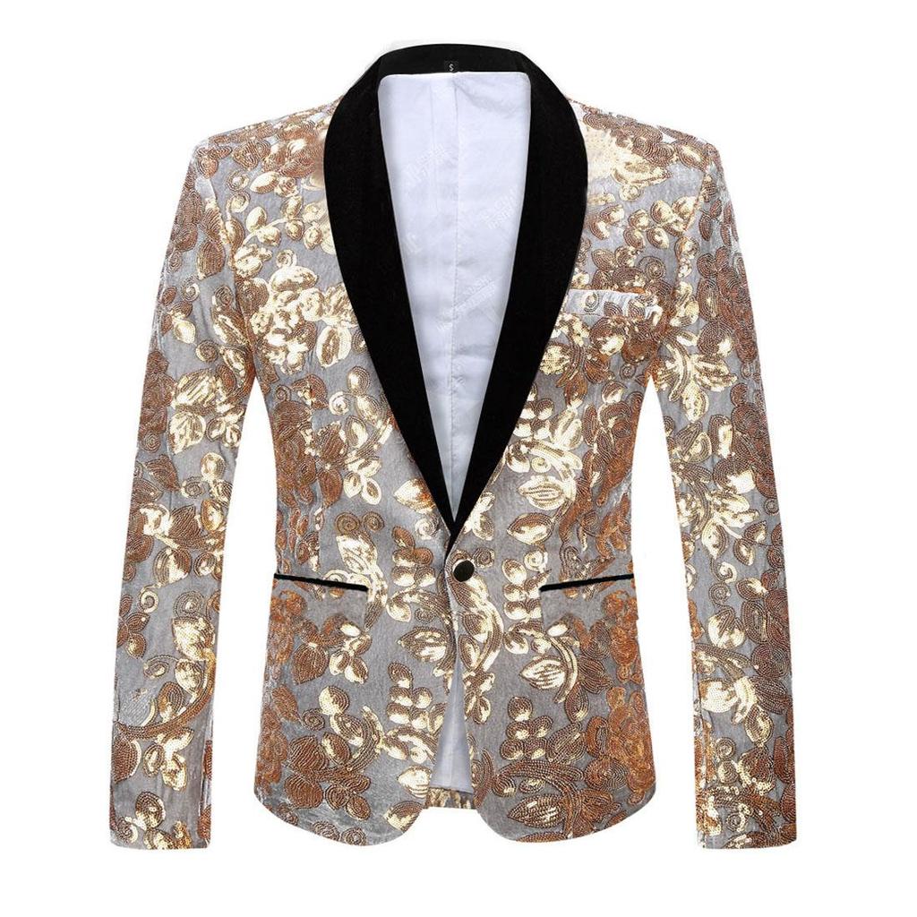 Детские Модные Пиджаки Блейзеры с Золотыми Блестящими Пайетками и Цветочным Узором