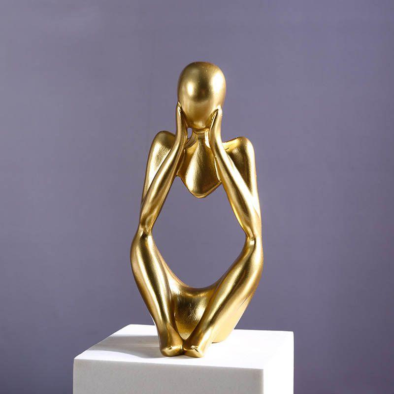 Black Resin Thinker Statue Artistic Home Office Desktop Ornament Decoration