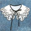Women Girls Chiffon Lace Fake False Collar Decorative Double Layer Ruffles Embroidery Choker Blouse Shawl Bowtie