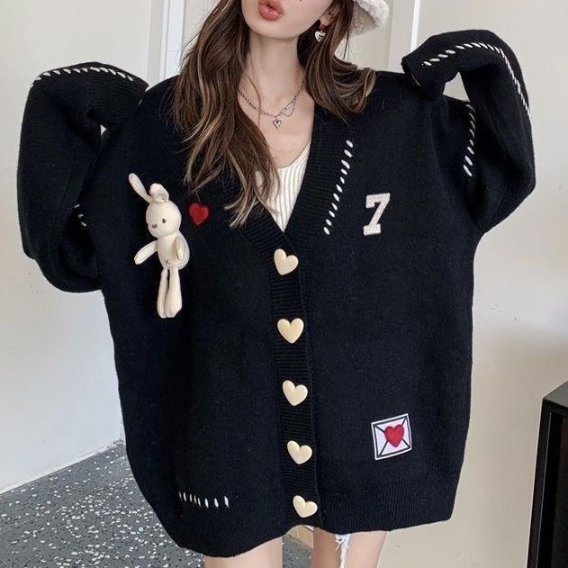 Кардиган Женская одежда Стиль преппи Love Rabbit Sweet Pull Femme Повседневная мода Вязаный свитер большого размера Пальто