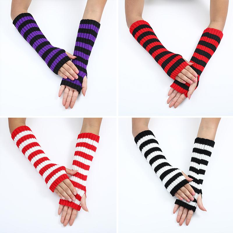 1 пара вязаных теплых перчаток для защиты рук, осень-зима, накладные рукава, варежки до локтя в полоску