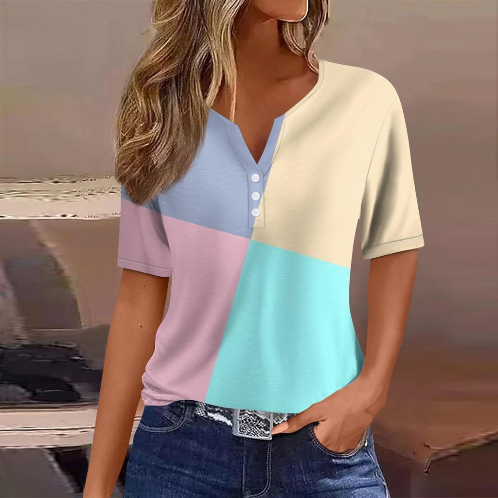 Женский модный повседневный топ с v-образным вырезом и коротким рукавом с геометрическим принтом