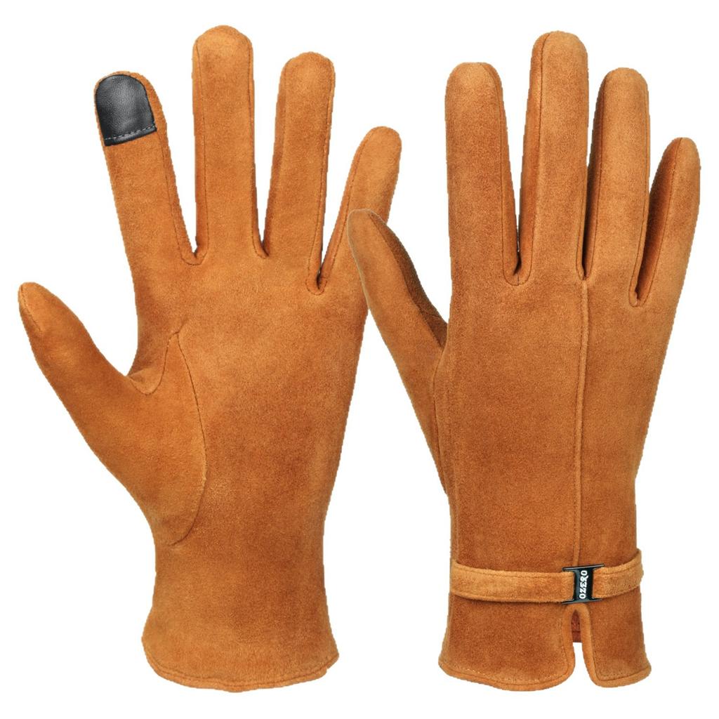 Теплые перчатки из оленьей кожи для женщин на зиму, утолщенные перчатки, сенсорный экран, шерсть внутри, для активного отдыха, велоспорта, ветрозащитная одежда, перчатки