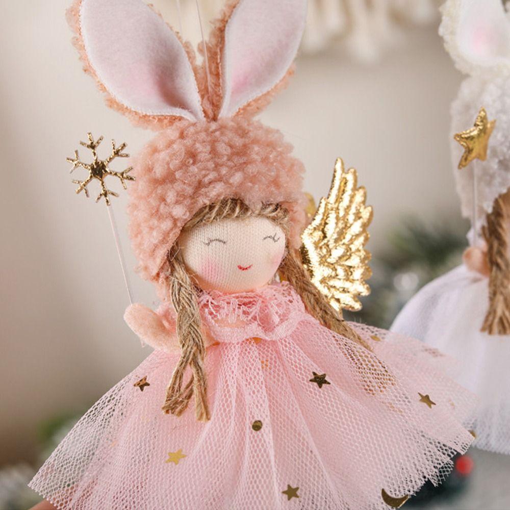 Cartoon Christmas Rabbit Ears Angel Dolls Festival Handmade Angel Girl Hanging Pendant Cute Christmas Tree Decoration