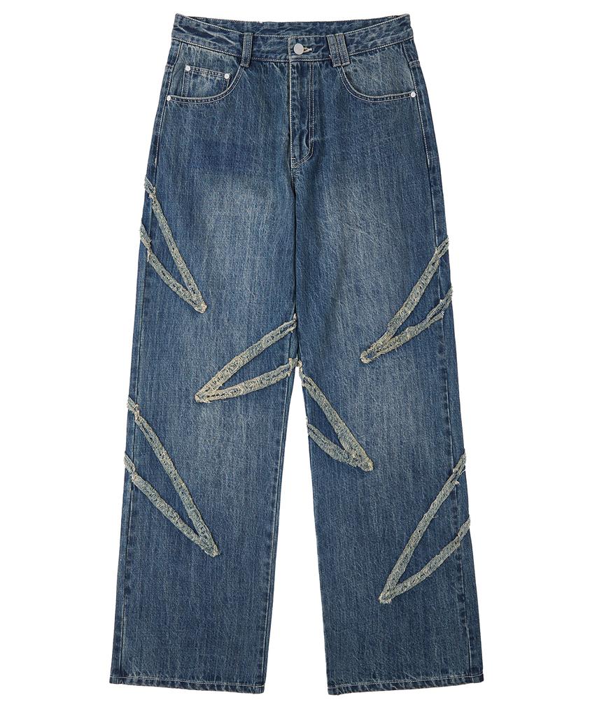 DECET Fringe Applique Wide Jeans Dcpt054Bluea