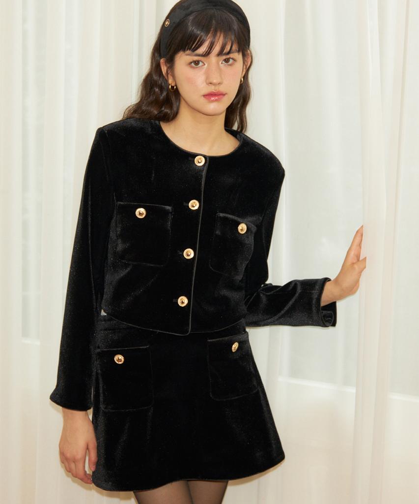 Salon De Yon Classic Velvet Skirt_ Black