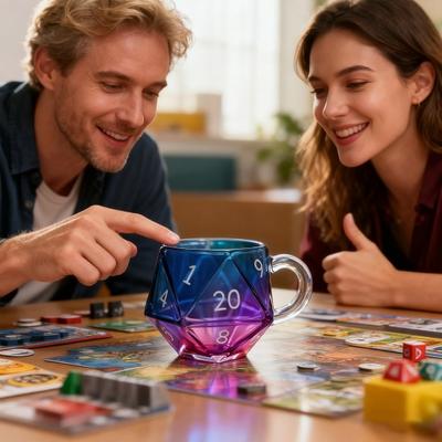 Кружка-кубик D20 'Радуга' с ручкой, красочная многогранная стеклянная кофейная чашка для геймеров, уникальный подарок для любителей настольных ролевых игр в жанре фэнтези