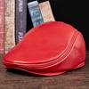 Unisex Dark Red Genuine Leather Sheepskin Flat Cap - Korean Style Warm Duckbill Cotton Hat for Autumn & Winter