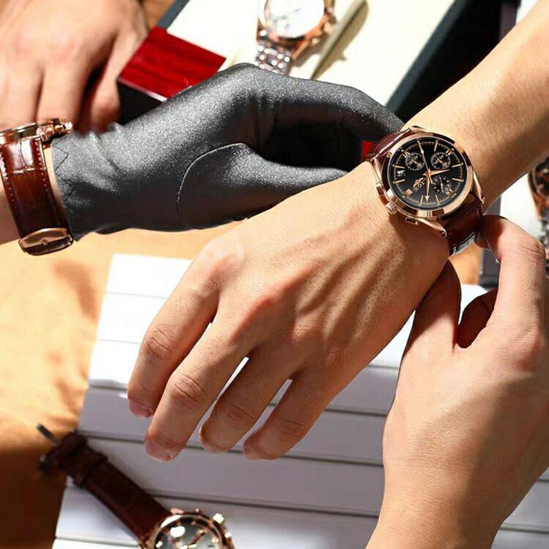 Мужские водонепроницаемые часы на кожаном ремешке