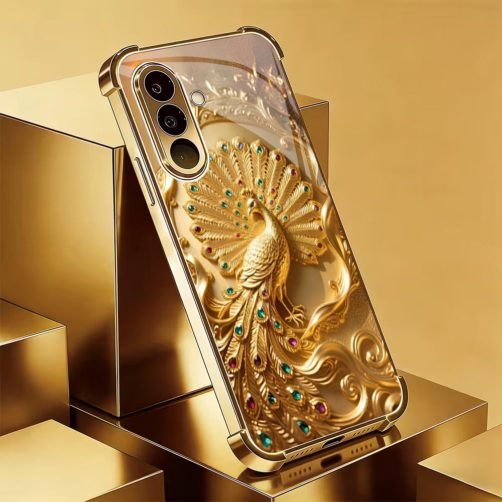 Стеклянный чехол для телефона с покрытием "Золотой павлин", подходит для Samsung Galaxy S26 S25 S24 S23 S22 S20 FE/Ultra/Plus, противоударная задняя крышка