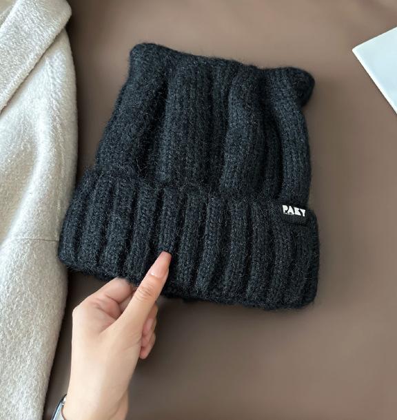 Cat ears wool hat big head circumference hat women's cute cold hat autumn and winter thickened cold and warm knitted plush