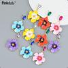 Dripped Glaze Flower Zinc Alloy Stud Earrings Elegant Drop Blue Earrings Women Jewelry for Holiday PD2258