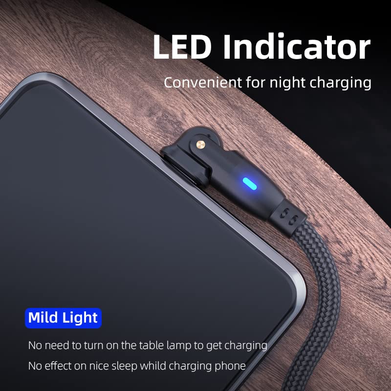 USB Type C Cable L-shaped 180 Degree Rotation Fast Charging High Speed Data Transfer Micro Cable Made of Reinforced TPE Galaxy and Other Android Types