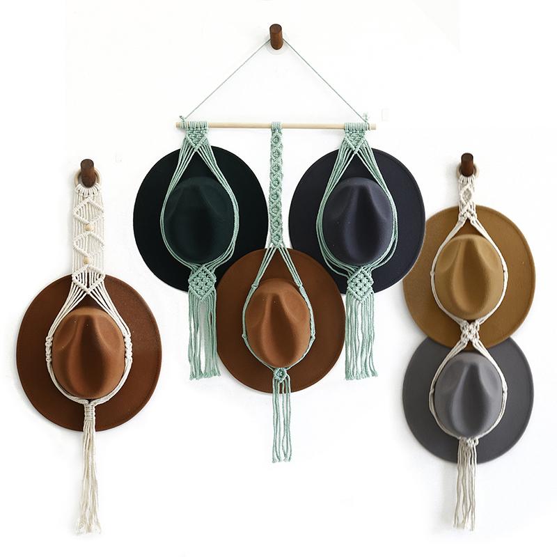 Скандинавский стиль Плетеный вручную Стойка для хранения шляп Многослойный Настенный органайзер для шляп и шарфов для спальни Держатель для демонстрации Богемный гобелен с кисточками