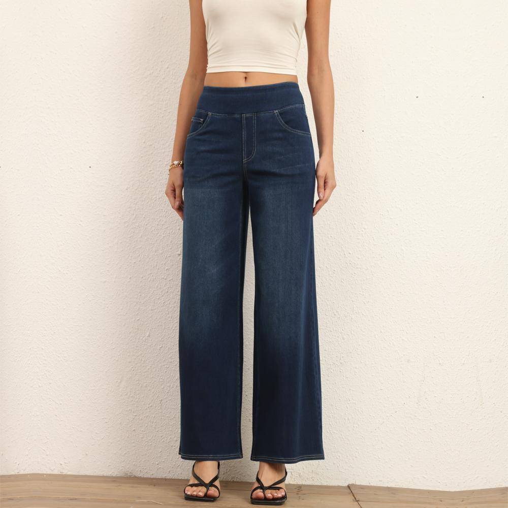 Shascullfites Loose Wide Leg Jeans Dark Blue Denim Pants Plus Size Women's Jeans High Stretch Pants