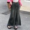 Women's Denim Long Skirt Big Swing A-line Skirt Retro Pockets Solid Color High Waist Ankle Length Maxi Skirt