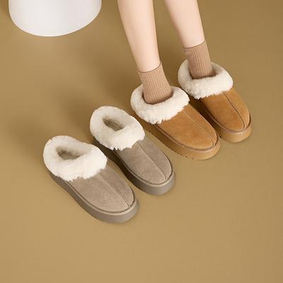 Маленький размер кожаные зимние ботинки женские осенние толстоподошвенные нескользящие на одной педали настоящие волосатые короткие ботинки повседневные зимние хлопковые