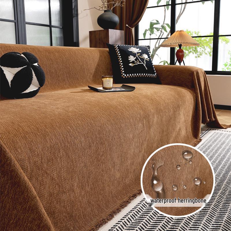 Современный минималистичный чехол на диван из шенилла в елочку, всесезонное нескользящее одеяло