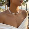 Vintage Double Layer Sun Star Pendant Necklaces for Women Baroque Imitation Pearl Layered Choker Boho Party Friendship Jewelry