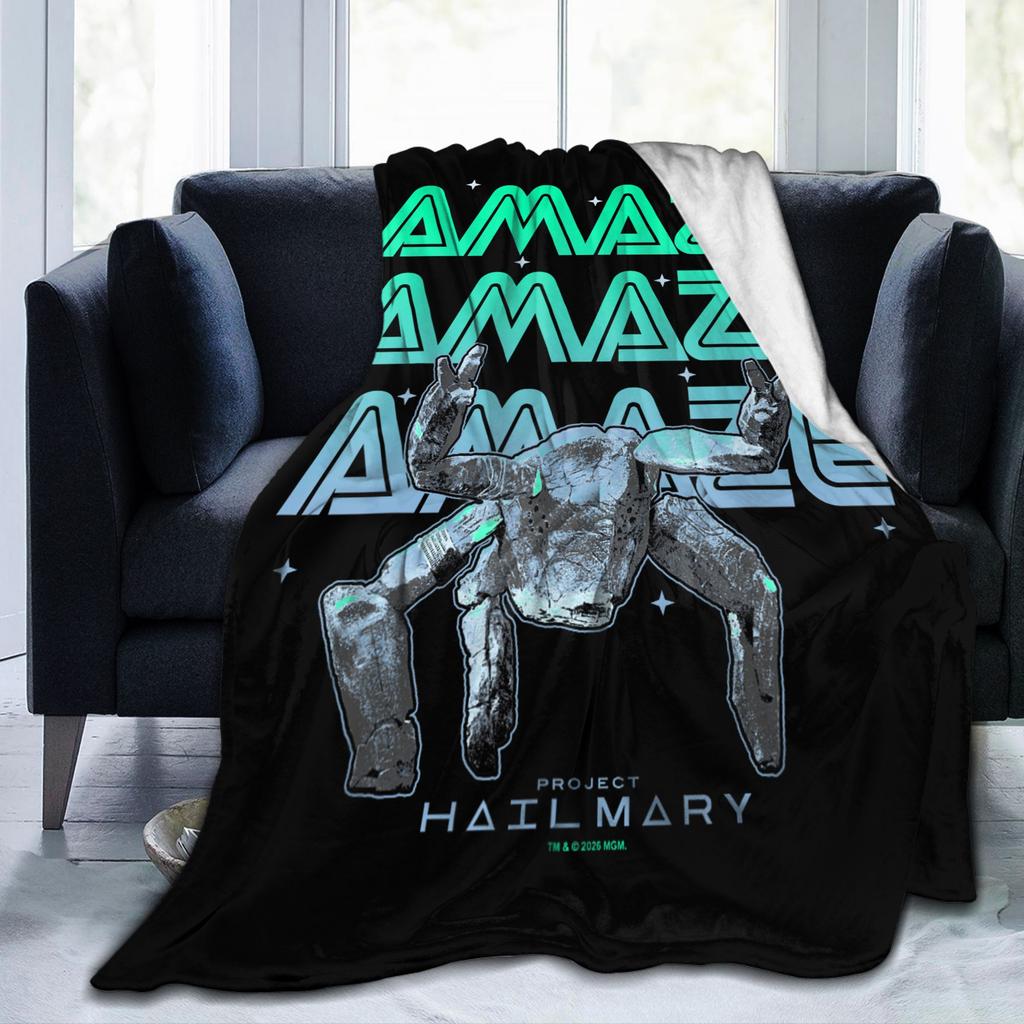 Project Hail Mary Amaze Eridani-Rocky Flannel Fashion Blanket Neon Portrai Funny Throw Fashion Blanket Sofa Bedding Lounge Super Soft