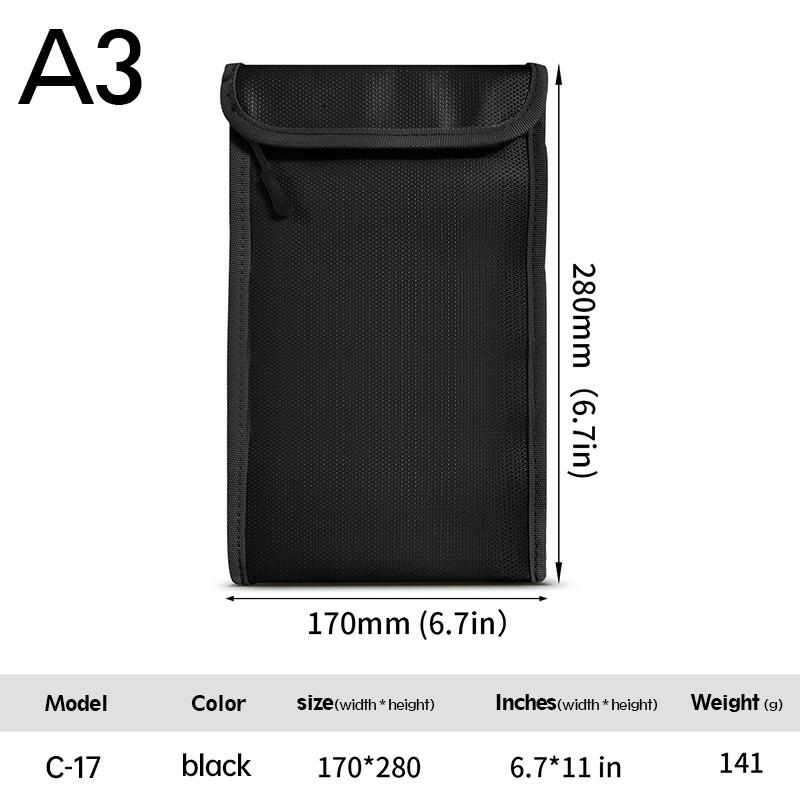 340x240 Fireproof File Bag Fiberglass Fireproof Water Resistant Faraday Storage Money Passport Security Document File Folder