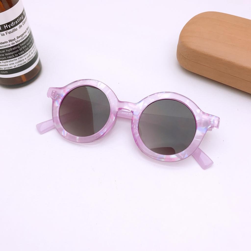 Детские солнцезащитные очки, модная ретро-круглая оправа, двухцветная сумка для переноски, цветочные персонализированные модные солнцезащитные очки для мальчиков и девочек