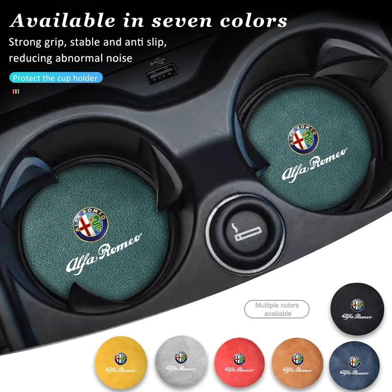 Suede Car Coaster Anti-slip Water Cup Heat Insulation Mat Decor For Alfa Romeo 159 Giulietta 156 147 Giulia Mito GT Stelvio