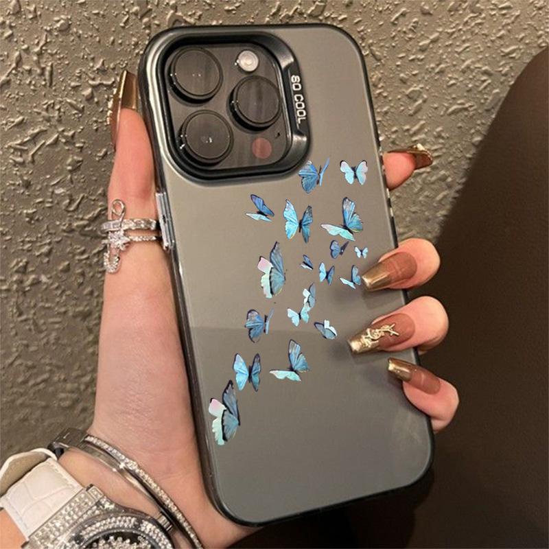 Для iPhone 15 Pro 16 Plus 14 Pro Max 13 12 11 X XS XR 7 8 SE Ударопрочный Рисунок Бабочка Защита объектива Покрытие Чехол