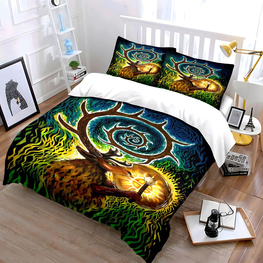 "Enchanted Stag's Fiery Realm" Bedding sets Duvet covers Pillowcases(1* Duvet Cover 2* Pillowcases without duvet insert)
