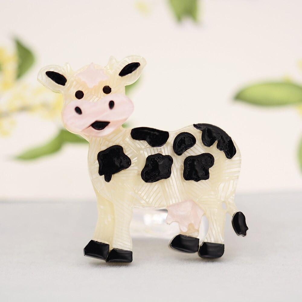 Blucome Acrylic Animal Brooches Cute Milk Cow Shape for Women Men Suit Scarf Hijab Pins