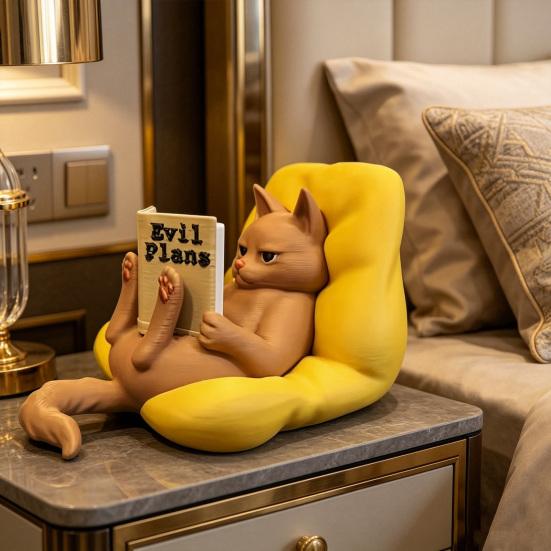 Фигурка кошки, читающей книгу, 3D-печать, милая лежащая кошка, статуэтка читающей книгу, для офиса, дома, книжной полки, рабочего стола, декор, подарки для любителей кошек