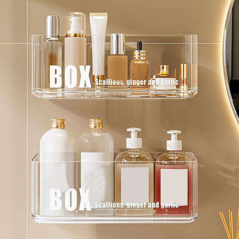 Wall Mounted Shower Shampoo Racks Shelves Organizer Non-Drilling Removable Transparent Pet Material Bathroom Storage Rack