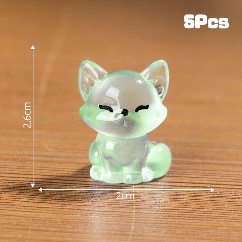 5Pcs Creative Cute Luminous Fox Animal Ornament Cartoon Mini Room Ornament Accessories Kawaii Desktop Resin Ornament Gifts
