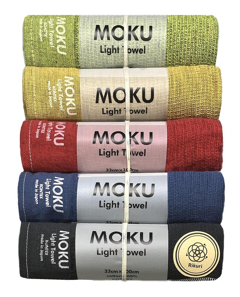 Kontex MOKU Face Towels, Set of 5, Imabari Towels, 33 X 100cm (Vivid Lime Green, Yellow, Red, Navy, and Charcoal Gray)