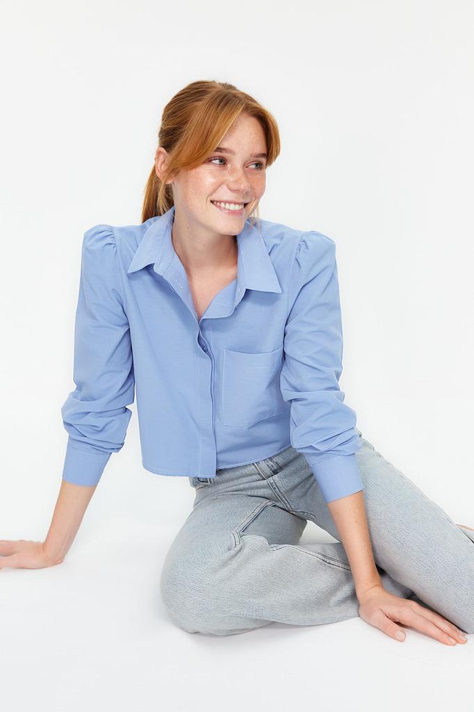 Women's Fashion New Shirt Lilac Crop Woven Shirt