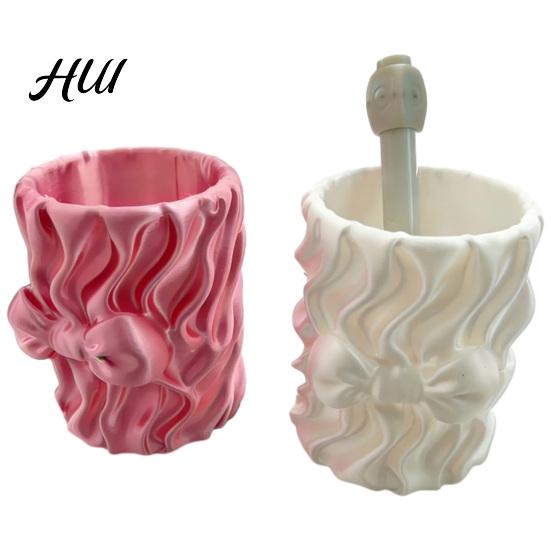 3D Printed Pencil Holder Silk Texture Pen Holder, Desk Organizer for Brushes Stationery And Brushed Cup Makeup Brushes, Ribbon Design Large