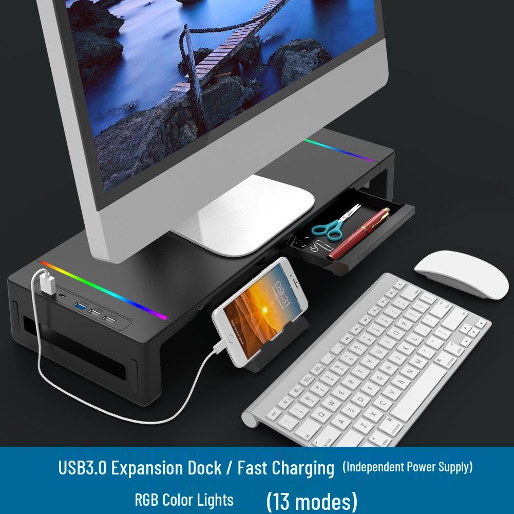Многофункциональная подставка для настольного монитора USB 3.0 с цветной подсветкой и местом для хранения
