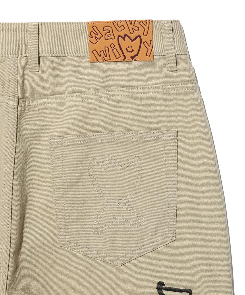 WACKY WILLY Straight Graphic Denim Pants Beige