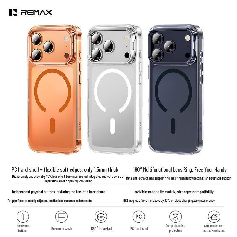 Прозрачный магнитный чехол Remax с подставкой для объектива для iPhone 17/16