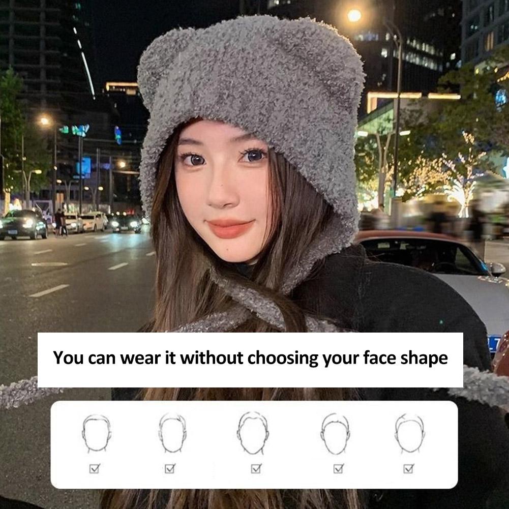Зимние плюшевые шапки с милыми медвежьими ушками, шерстяная шапка, теплая, на шнуровке, женская, защитная, Gorros Bomber, Корея K Y7W4