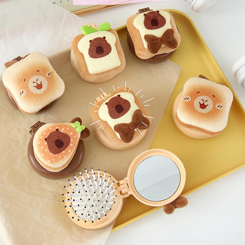 Зеркало-расческа 2 в 1 складное Легкий дизайн с двойным складыванием Складное зеркало для макияжа Маленький размер Массажная расческа с воздушной подушкой Для использования на открытом воздухе