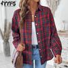 Женская мода, повседневные клетчатые принты, осенне-зимние куртки и пальто-поло с длинными рукавами и воротником