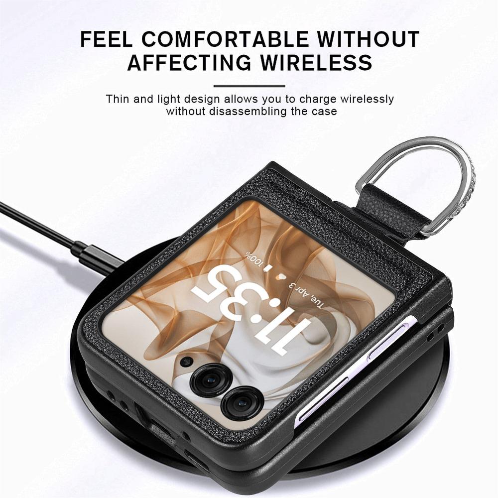 Case with Ring Lychee Pattern PU Leather for Motorola Razr 50 Ultra Mooto Razr 40 Phone Folding Screen Back Cover