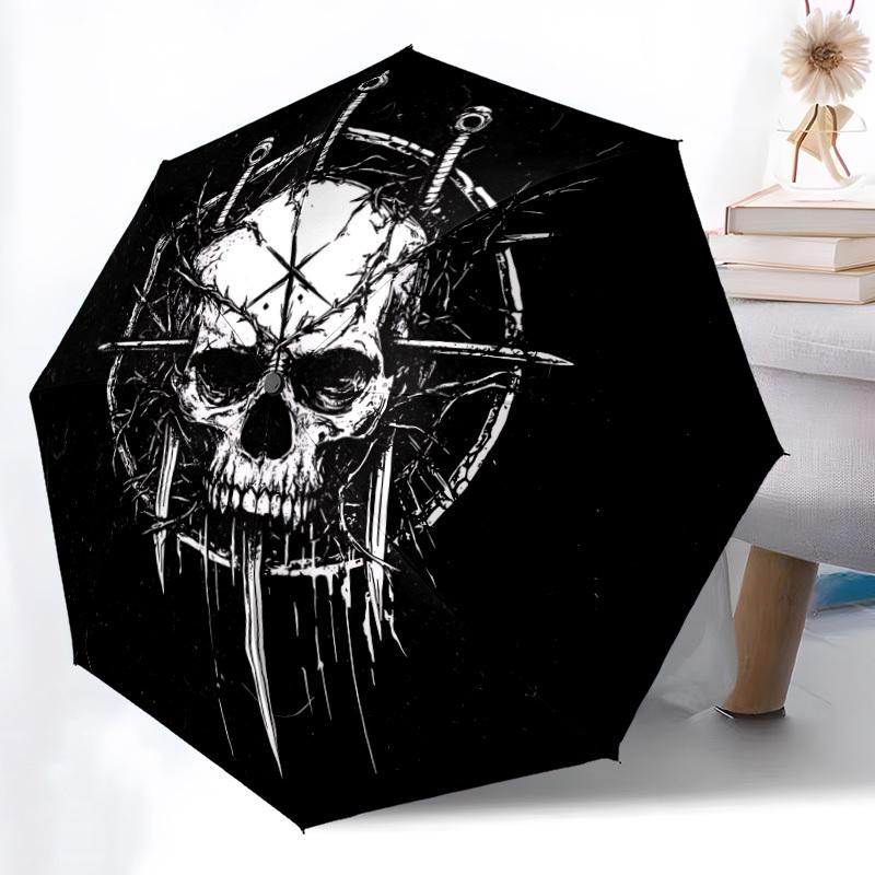 1pc Skull Crown Automatic Folding Umbrella - Windproof Compact Travel Umbrella with Auto Open/Close, 8-Rib Heavy-Duty Shaft for Women/Men A042