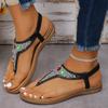 Fashion Fashion Rhinestone Flat Sandals for Women Summer 2024 Casual Non Slip Beach Shoes Woman Elastic Band Clip Toe Bohemian Sandalias