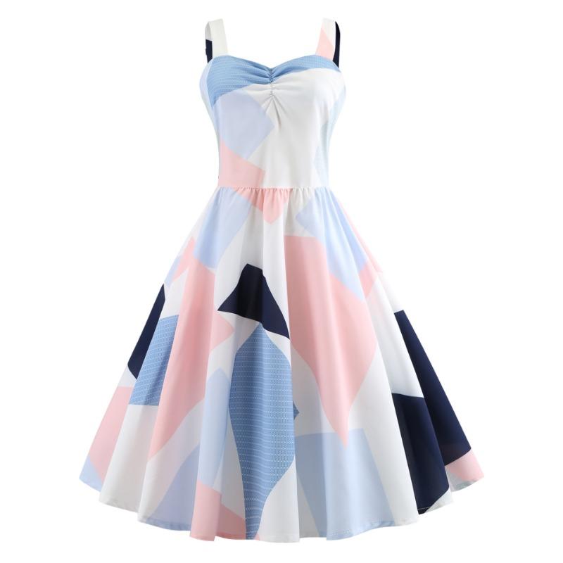 Vintage Pendulum Dress Chest Wrap Slim Geometric Pattern Print Skirt