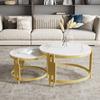 Modular Coffee Table Set, Marble Look, Golden Metal Frame, Round Tables In Two Sizes, Nesting Coffee Table, Set of 2